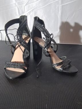 Women's Black Braided Lace-Up High Heel Sandals
